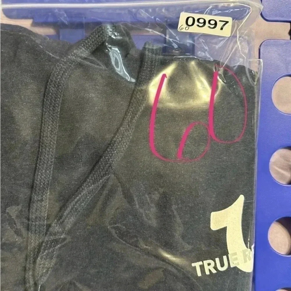 NWT True Religion Navy Blue Pullover Hoodie. Print On Back Horseshoe‎ Logo Front